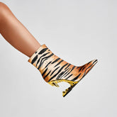 Pointed Wolf Teeth Leopard Pattern High Heel Short Boots